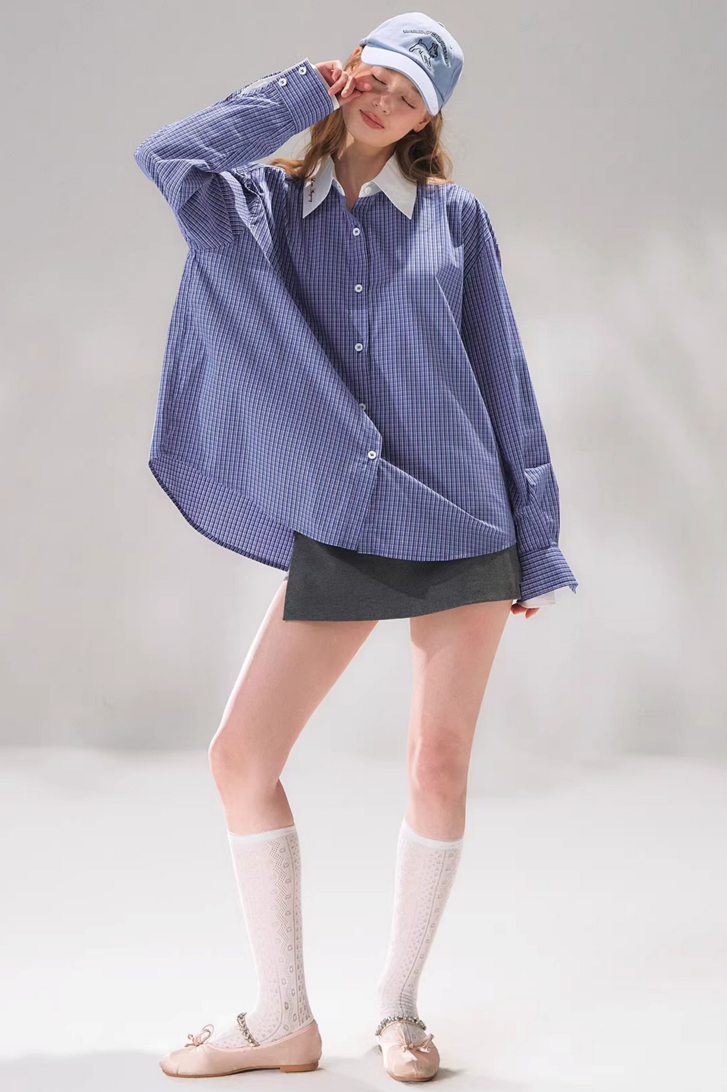 Plaid Color-Blocking Polo Top