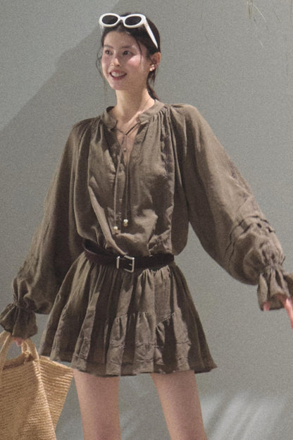 Relaxed Bubble Sleeve Skirt Set-Up