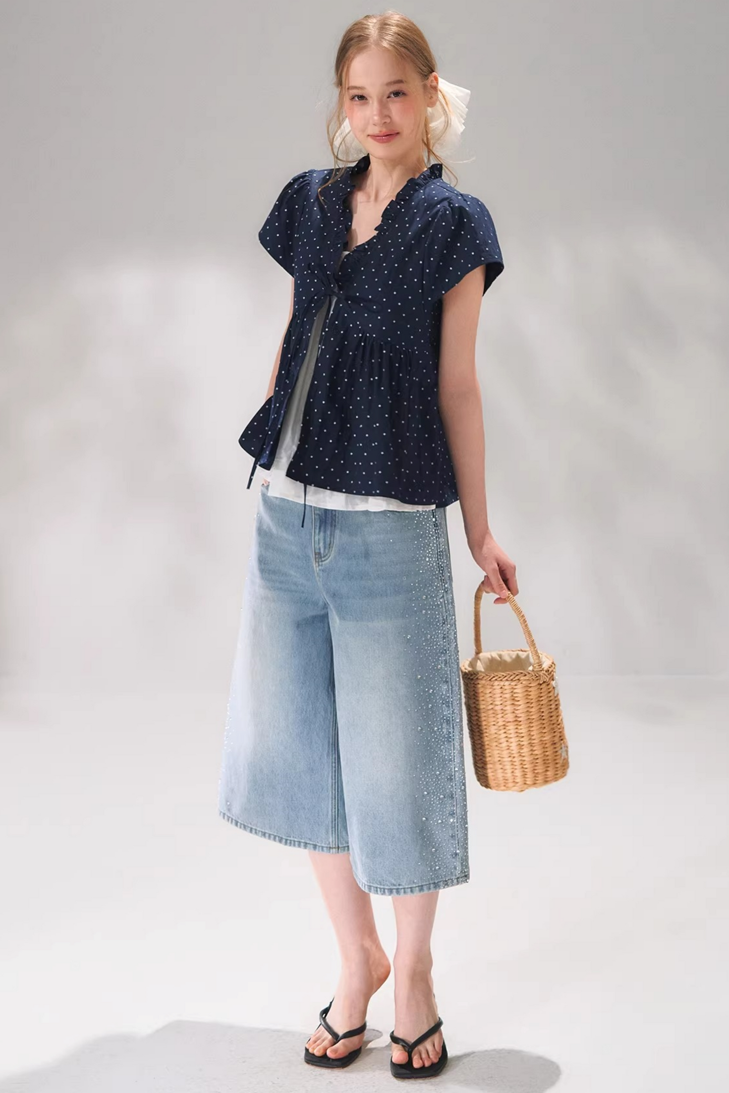 Ruffled Polka Dot Babydoll Top