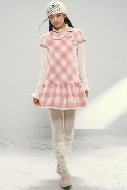 Christmas Doll Collar Tweed Dress Set-Up