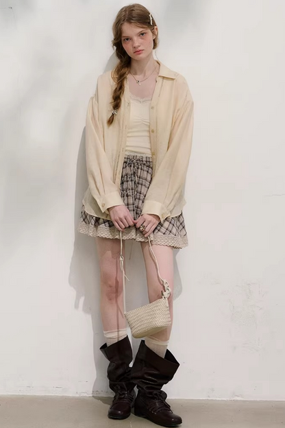 Plaid Lace Pleated Skirt