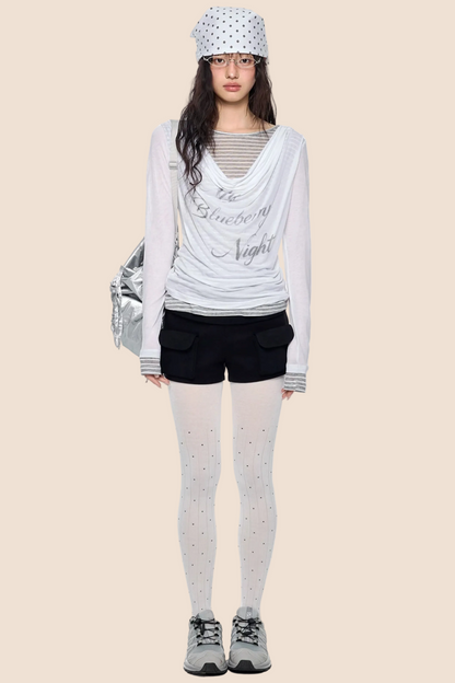 플레어 칼라 프린트 블라우스