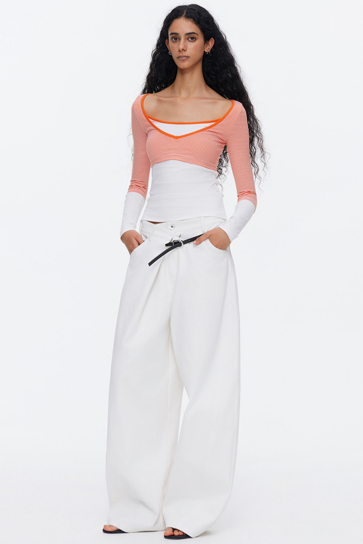 Asymmetrical Waistband Denim Pants