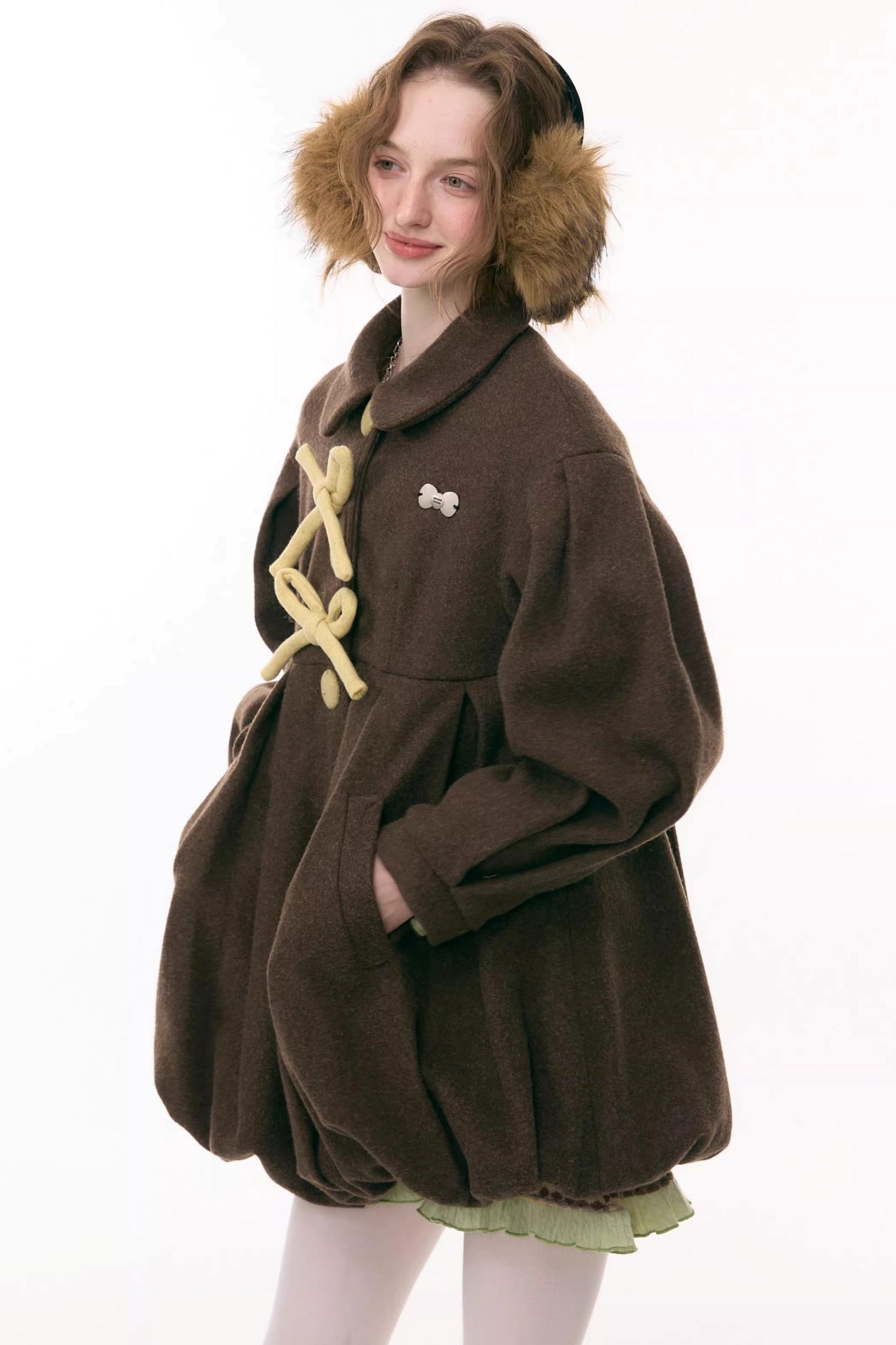 Bowknot Doll Collar Woolen Coat