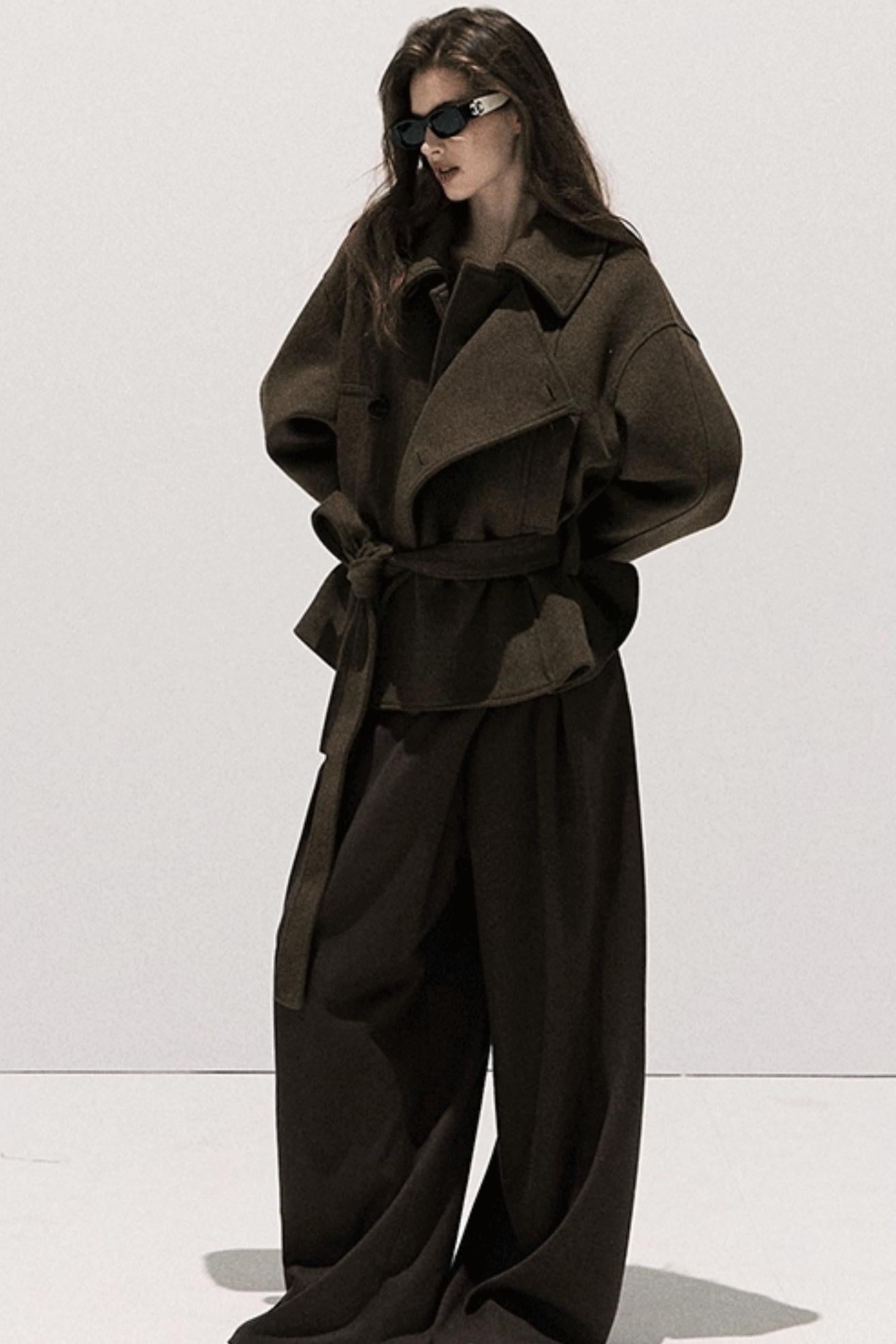 Tencel Wool Pleats Wide-Leg Pants