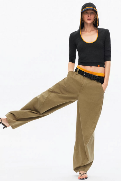 Color-Blocked Hooded Knitted Top