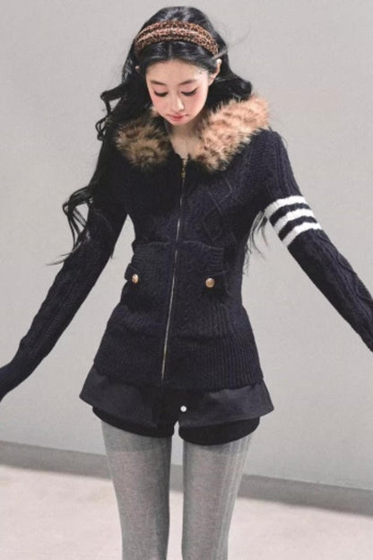 Winter Hooded Knit Sweater