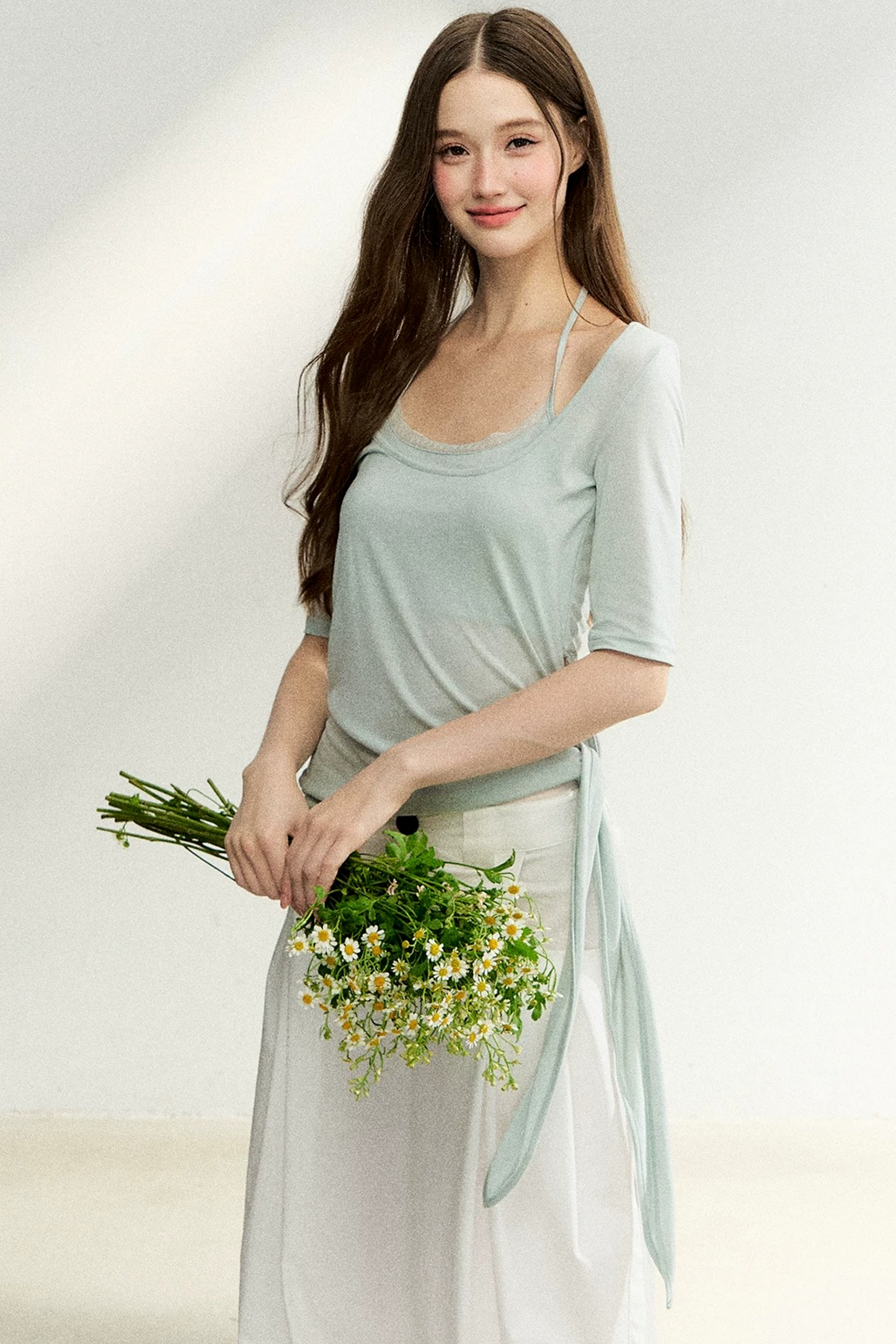 Double-Layer Tie-Waist Top