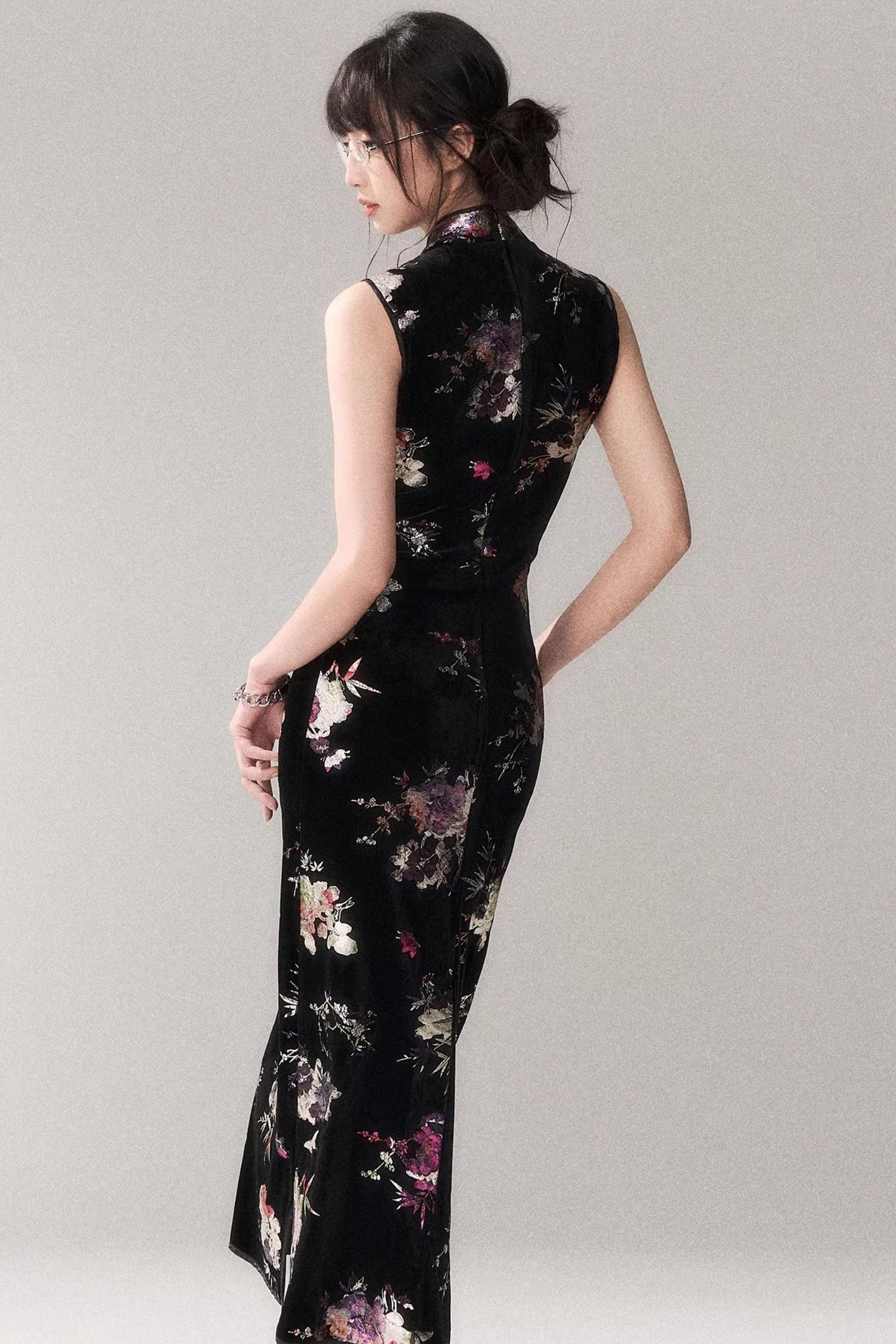 Gold-Embellished Velvet Dress