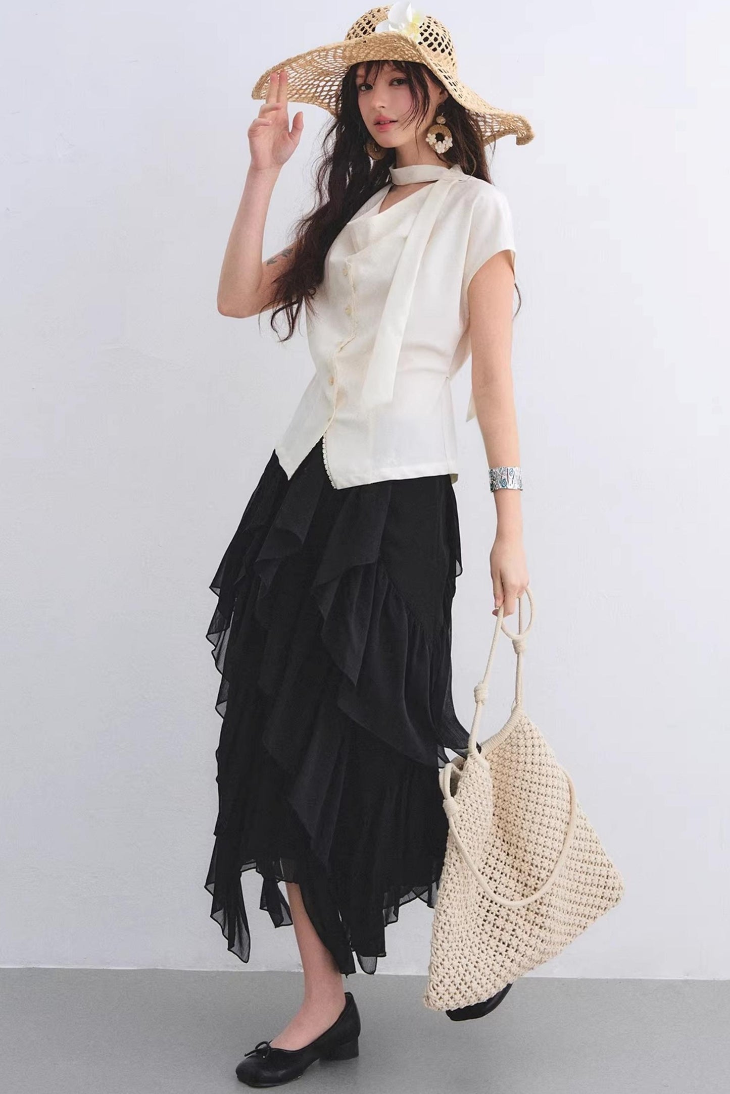 Irregular Ruffled Elastic Chiffon Skirt