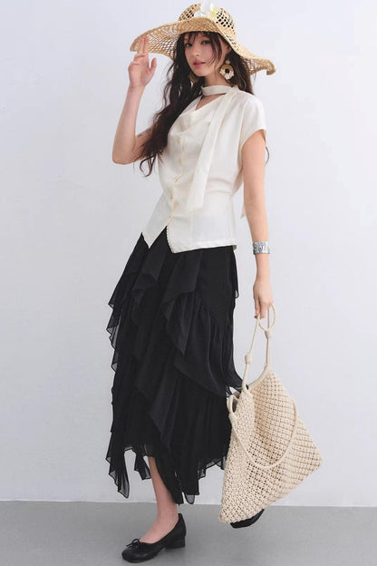 Irregular Ruffled Elastic Chiffon Skirt