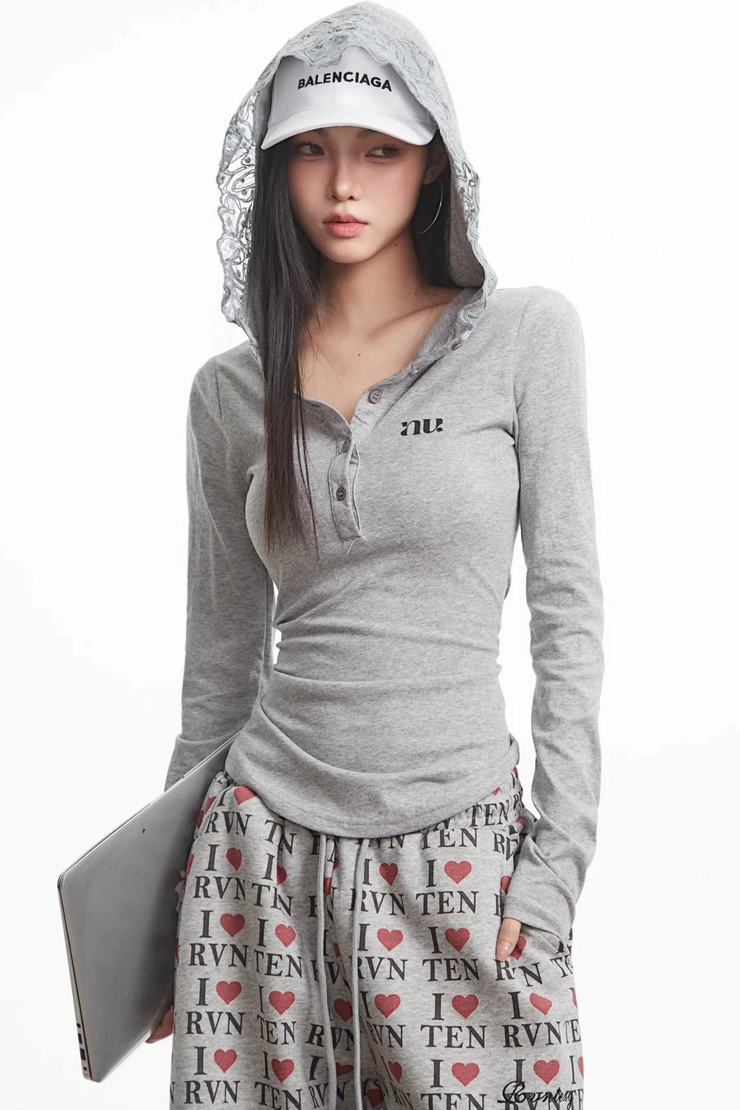 Lace Patchwork Hooded Top