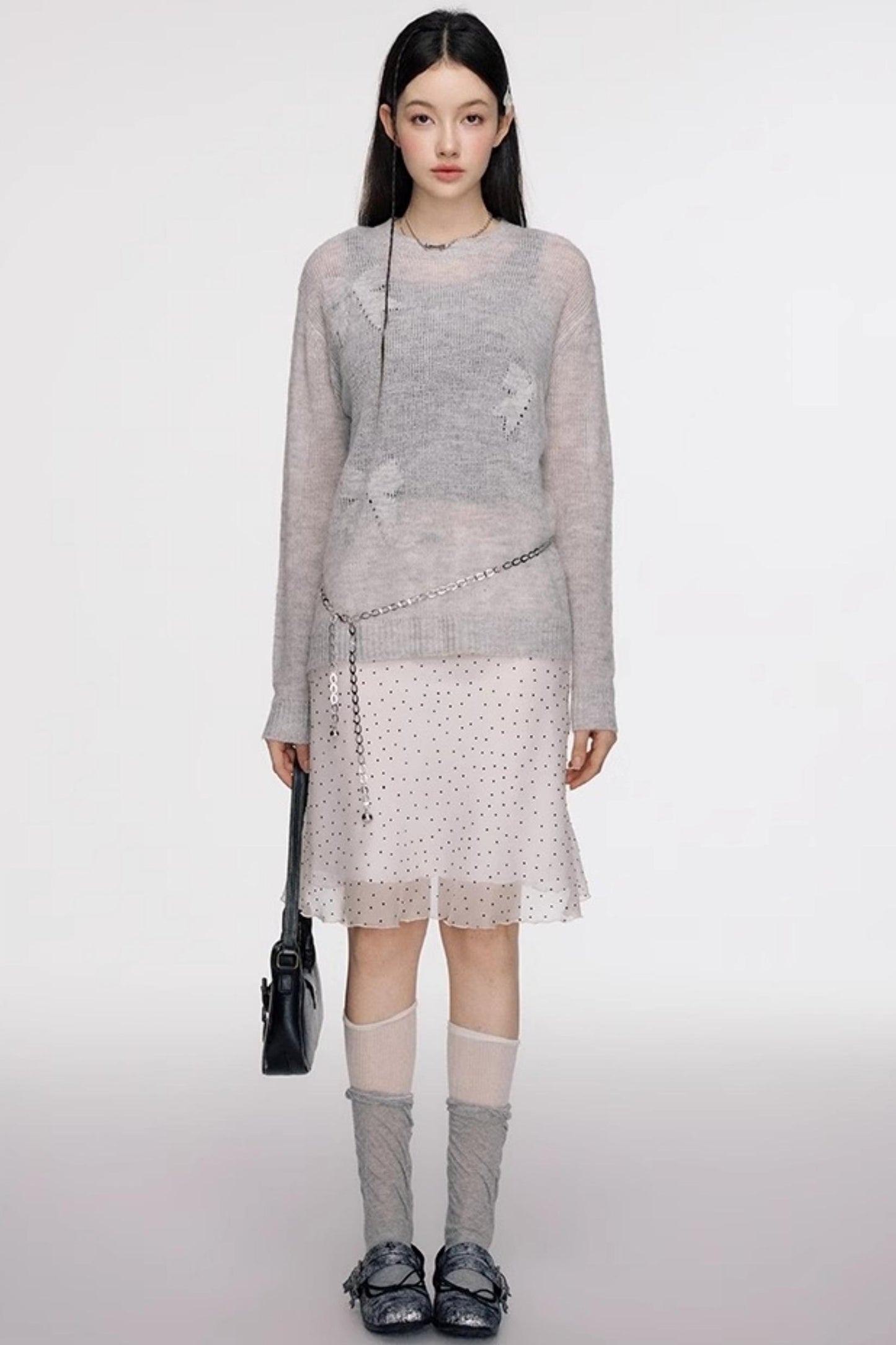 French Polka Dot A-Line Chiffon Skirt