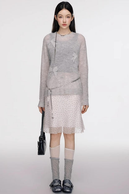 French Polka Dot A-Line Chiffon Skirt