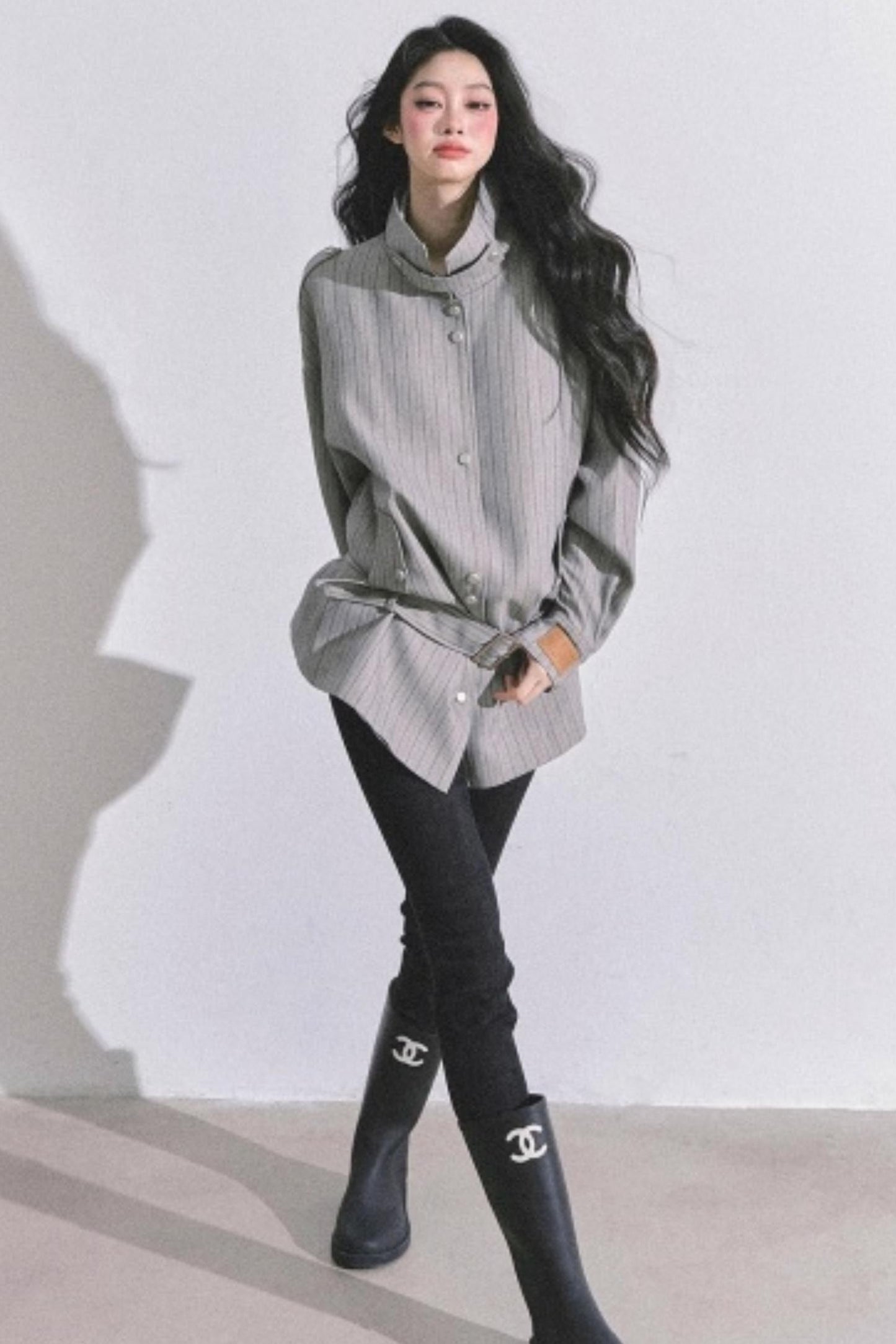 High-Neck Striped Jacket