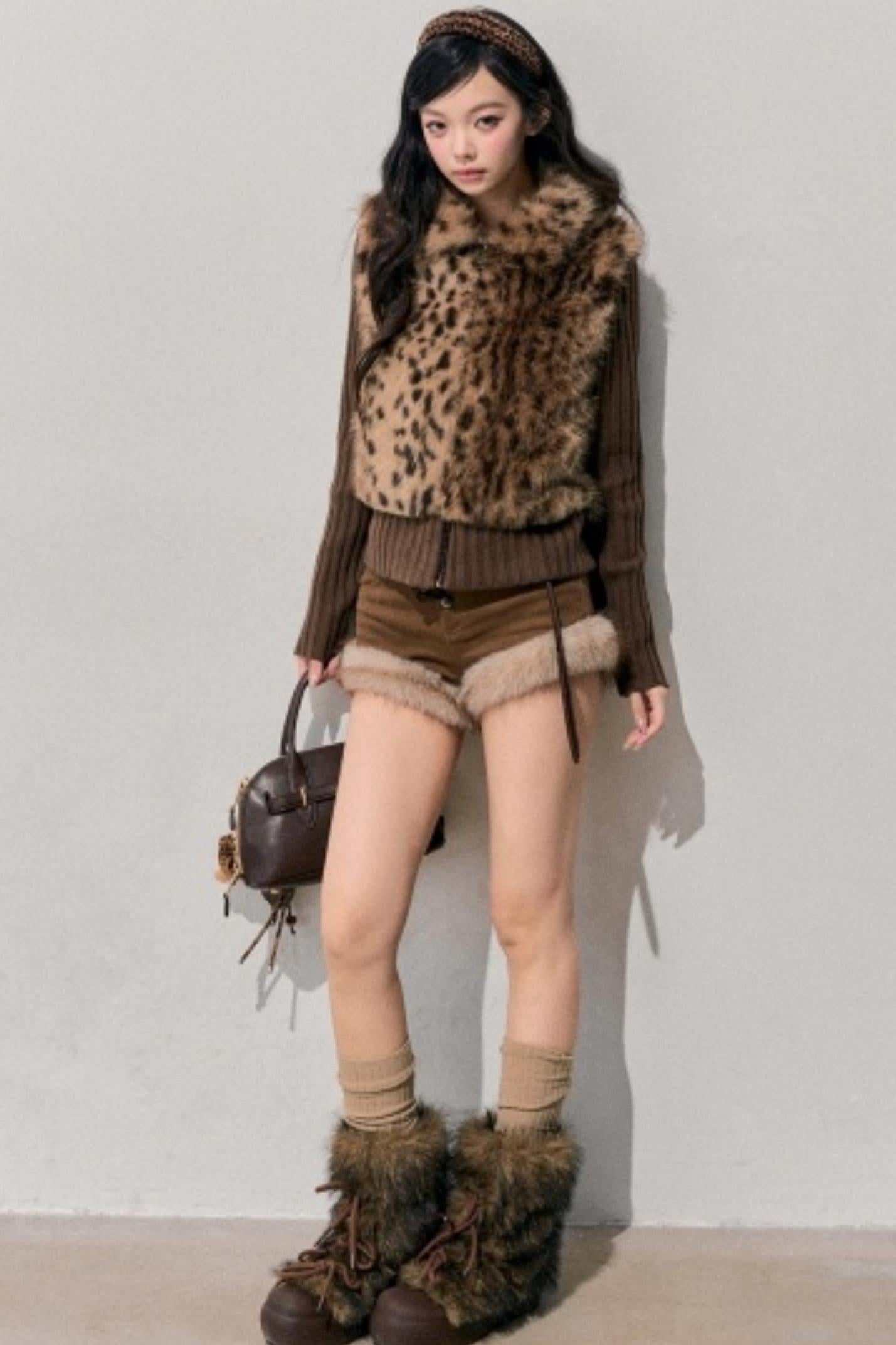 Faux Fur Leopard Knit Jacket