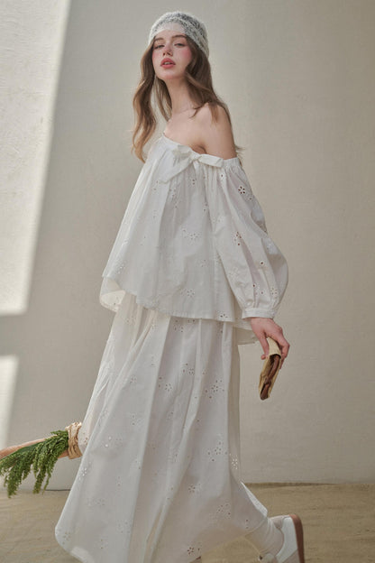 Embroidered Flower Elegant Skirt Set-Up