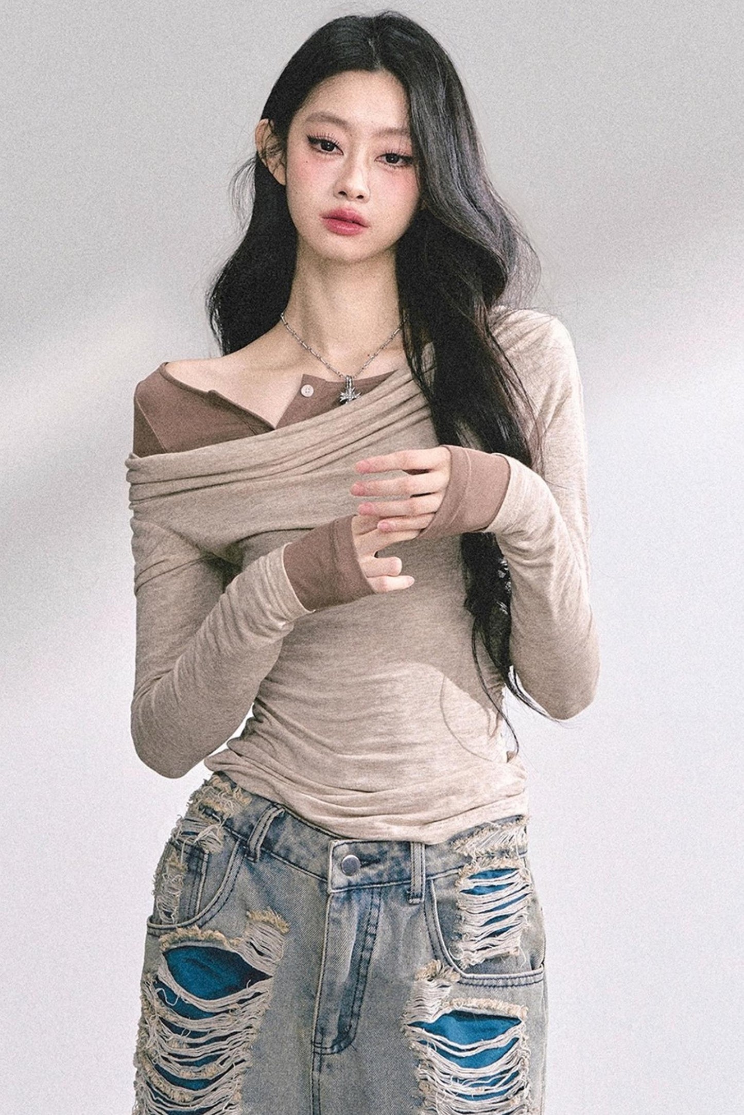 Korean Off-The-Shoulder Black Top