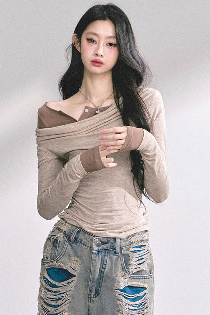 Korean Off-The-Shoulder Black Top