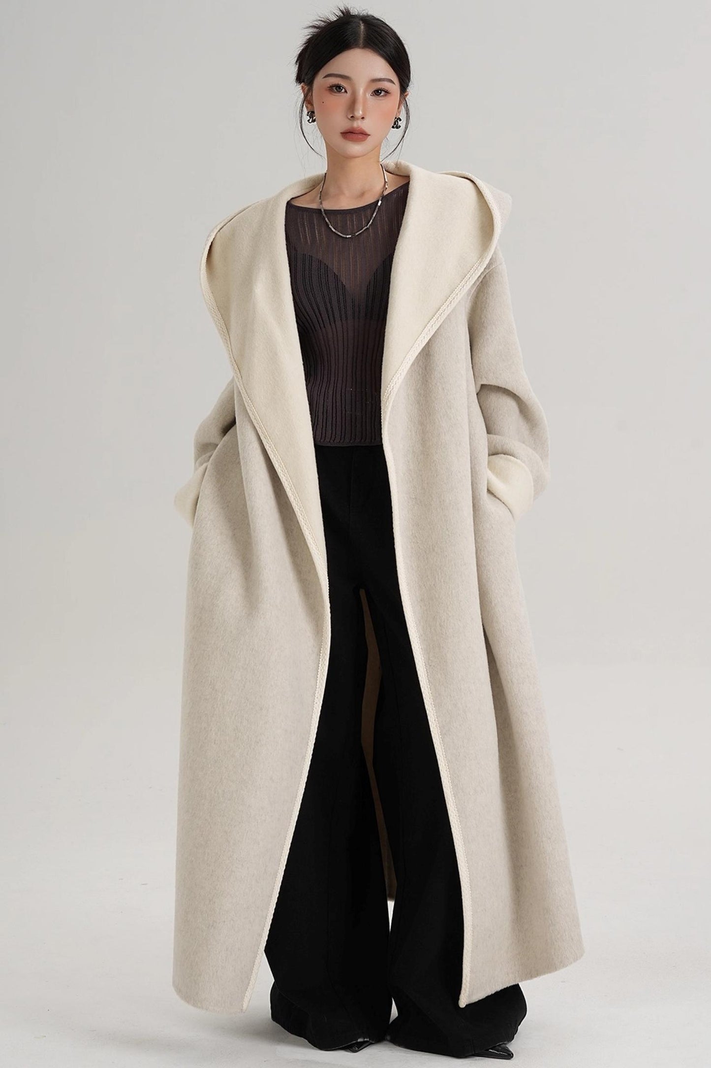 Temperament Hooded Wool Reversible Coat