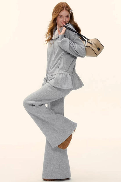 Hooded Drawstring Fleece Jacket Set-Up