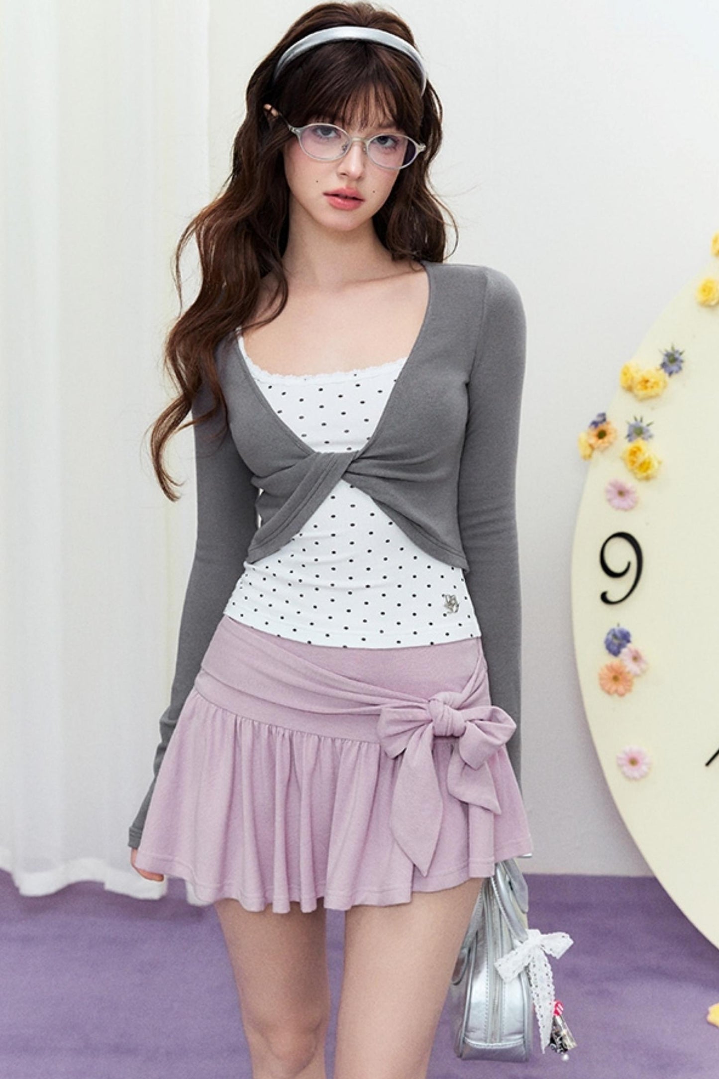 Sheer Linen Slim Sweater Set-Up