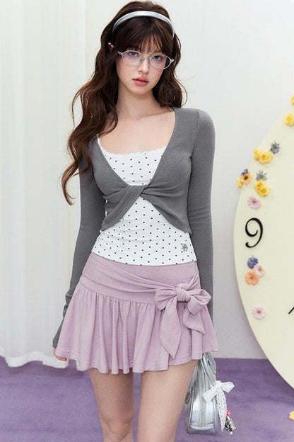 Sheer Linen Slim Sweater Set-Up