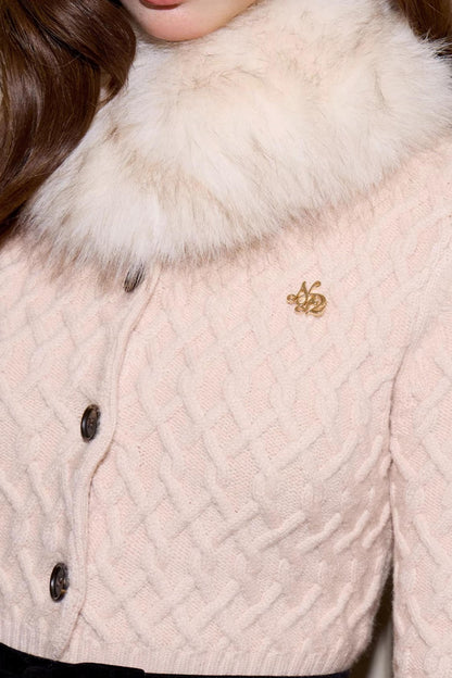 Fur Collar Knitted Cardigan Set