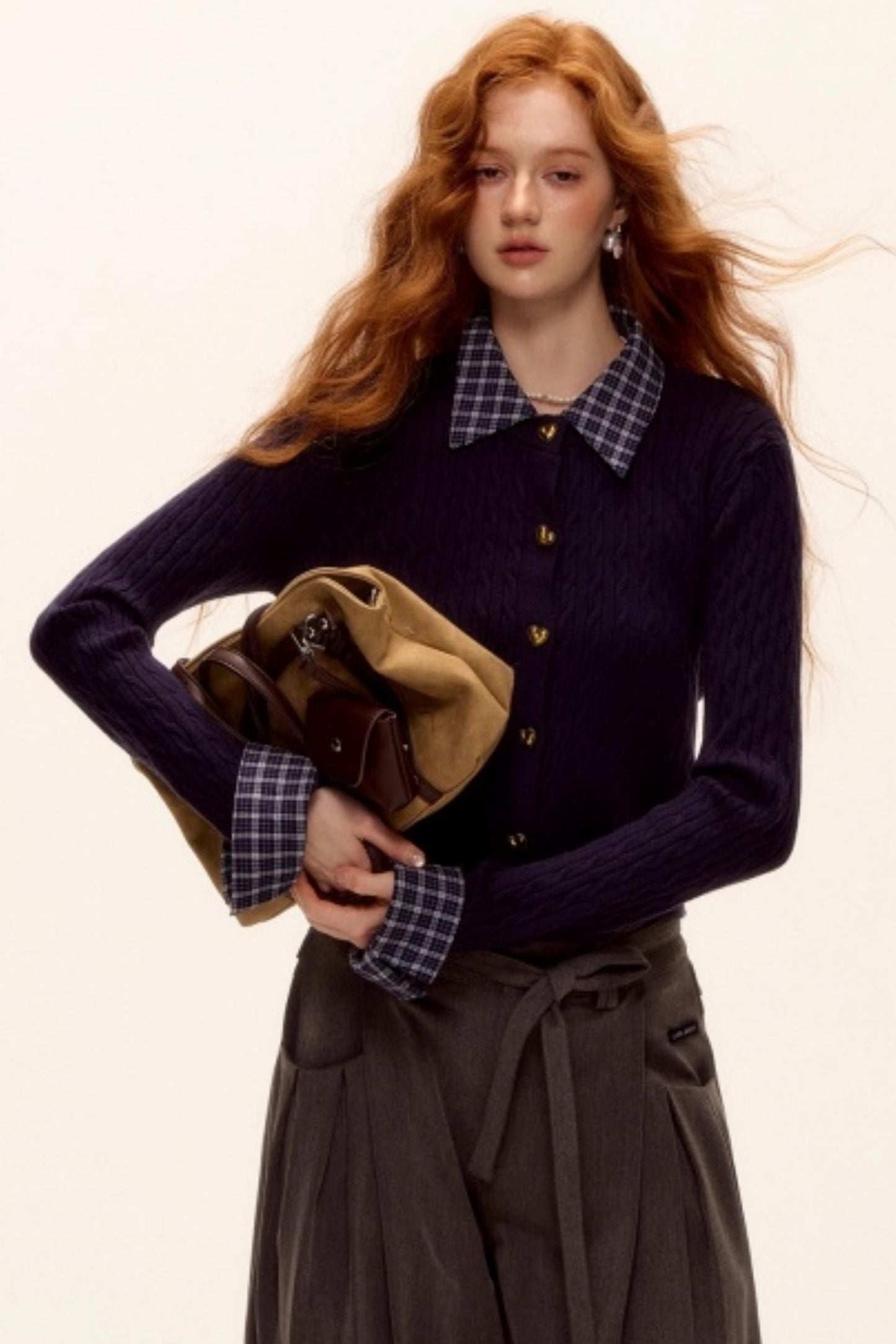 Wool Blend Plaid Knit Top