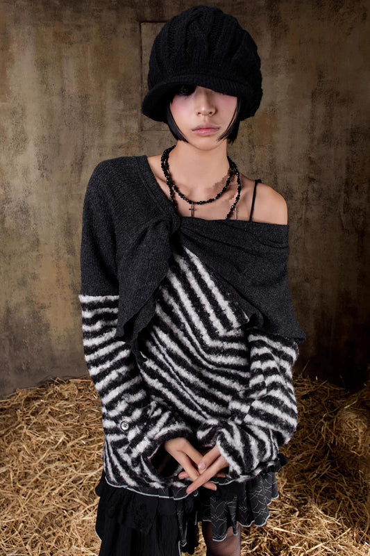 Color-Blocked Striped Knit Sweater