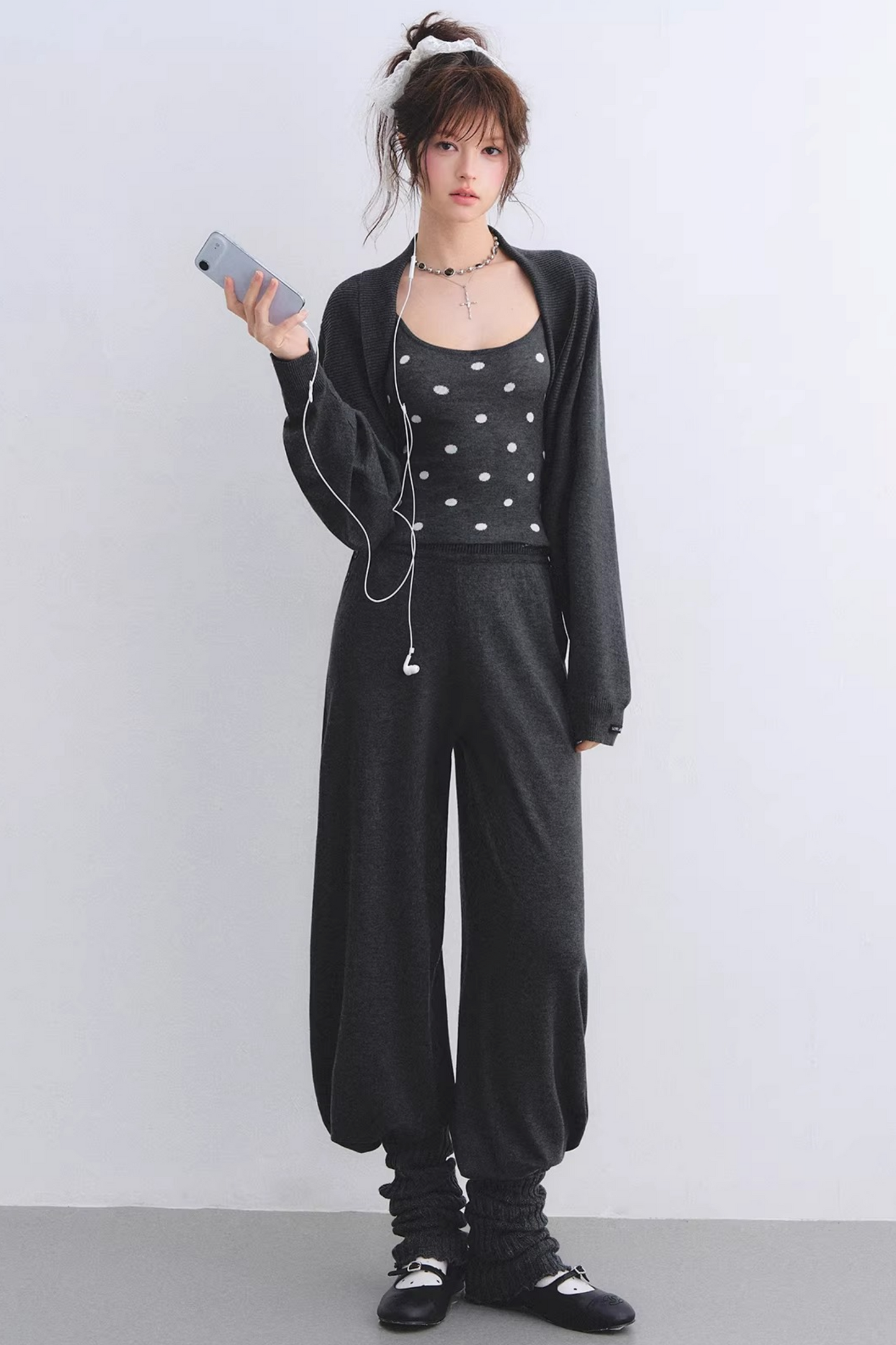 Lyocell Polka Dot Cardigan Camisole Set-Up