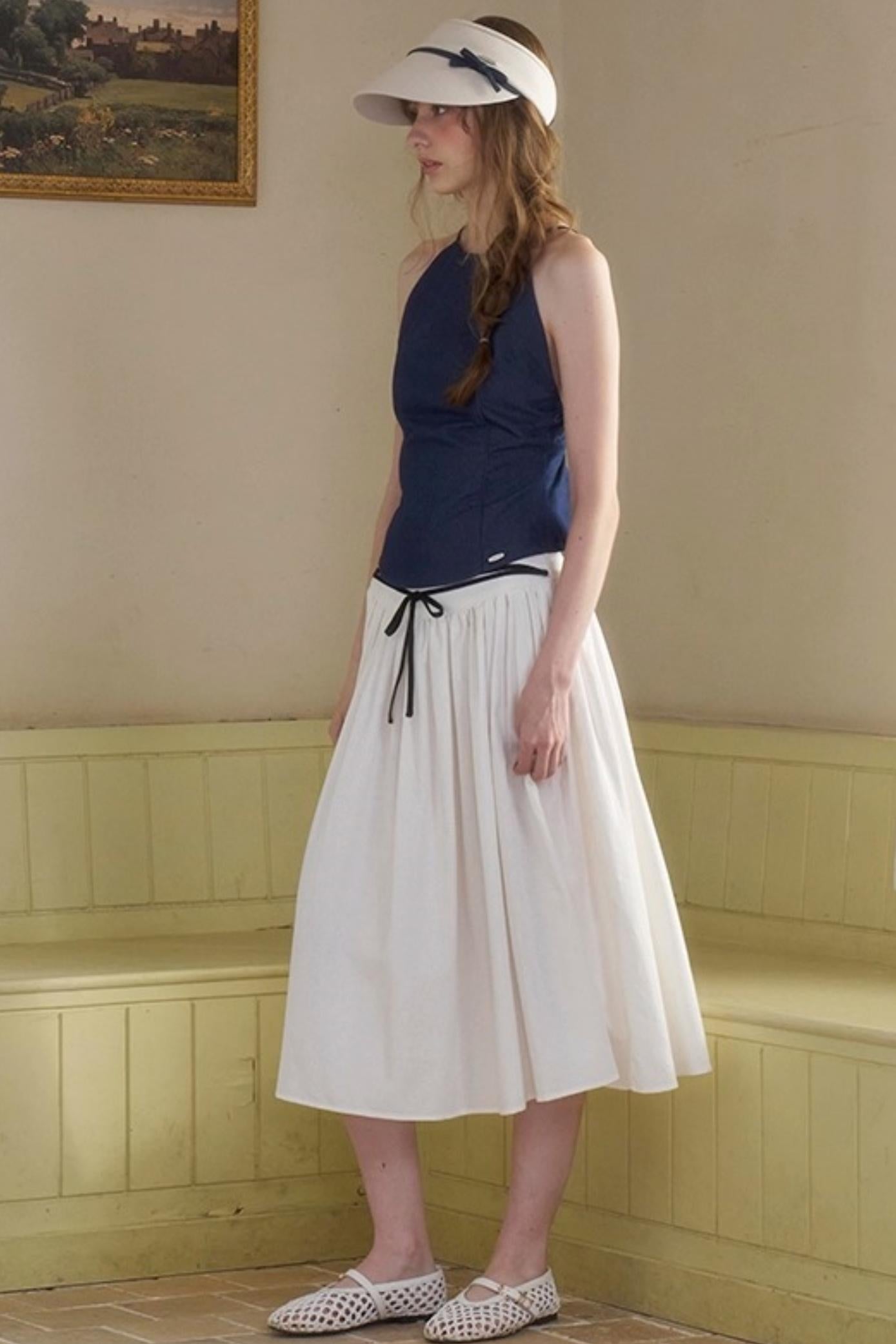 Cow Blue Pleated Denim Wide-Leg Pants Set-Up