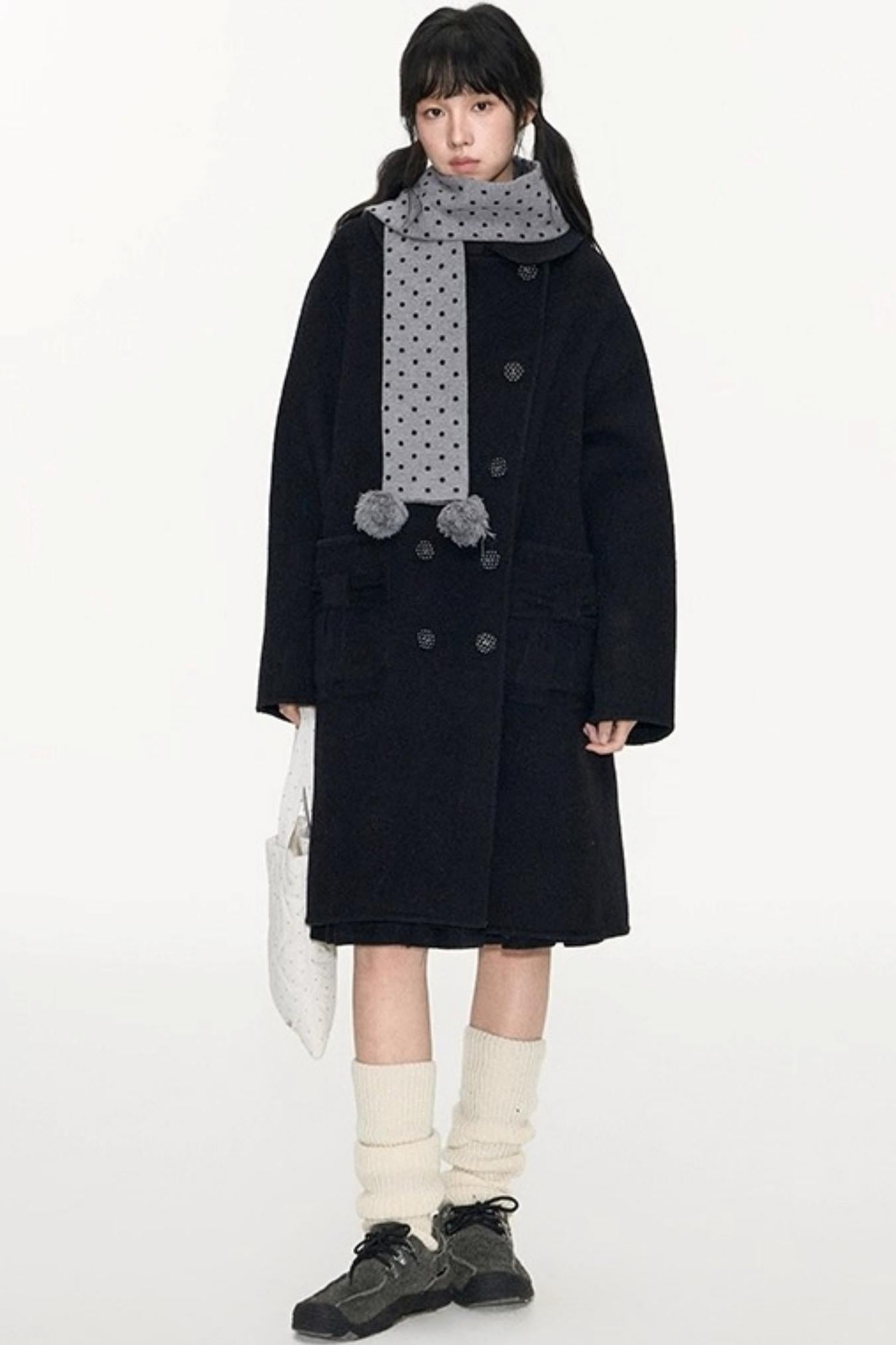 Polka Dot Wool Knit Scarf