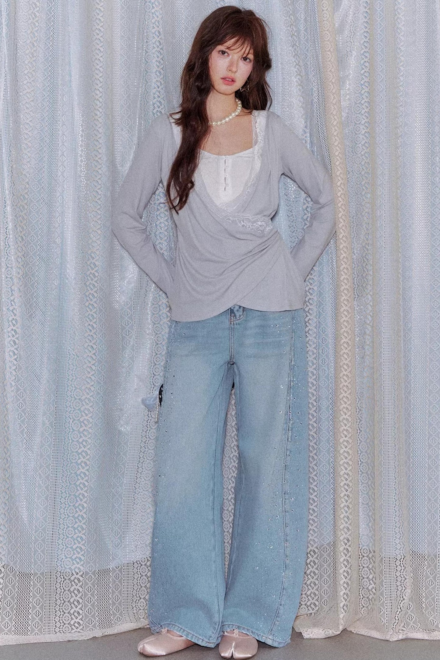 Lyocell Rhinestone Scimitar Pants