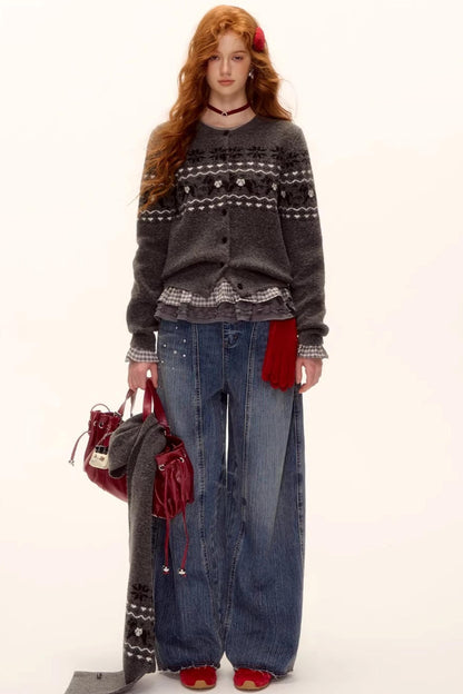 Jacquard Knit Cardigan Set