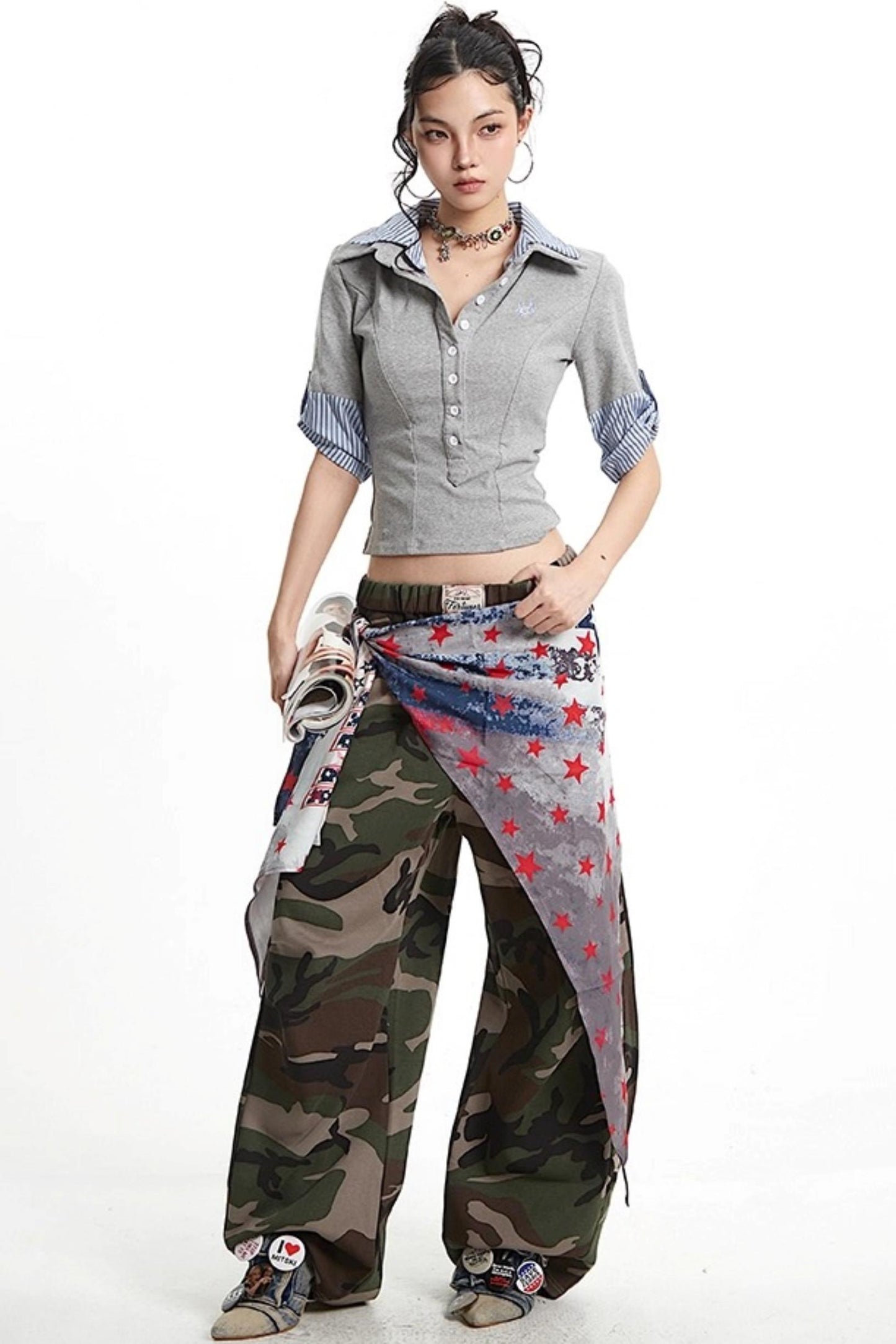 Camouflage Wide-Leg Pants