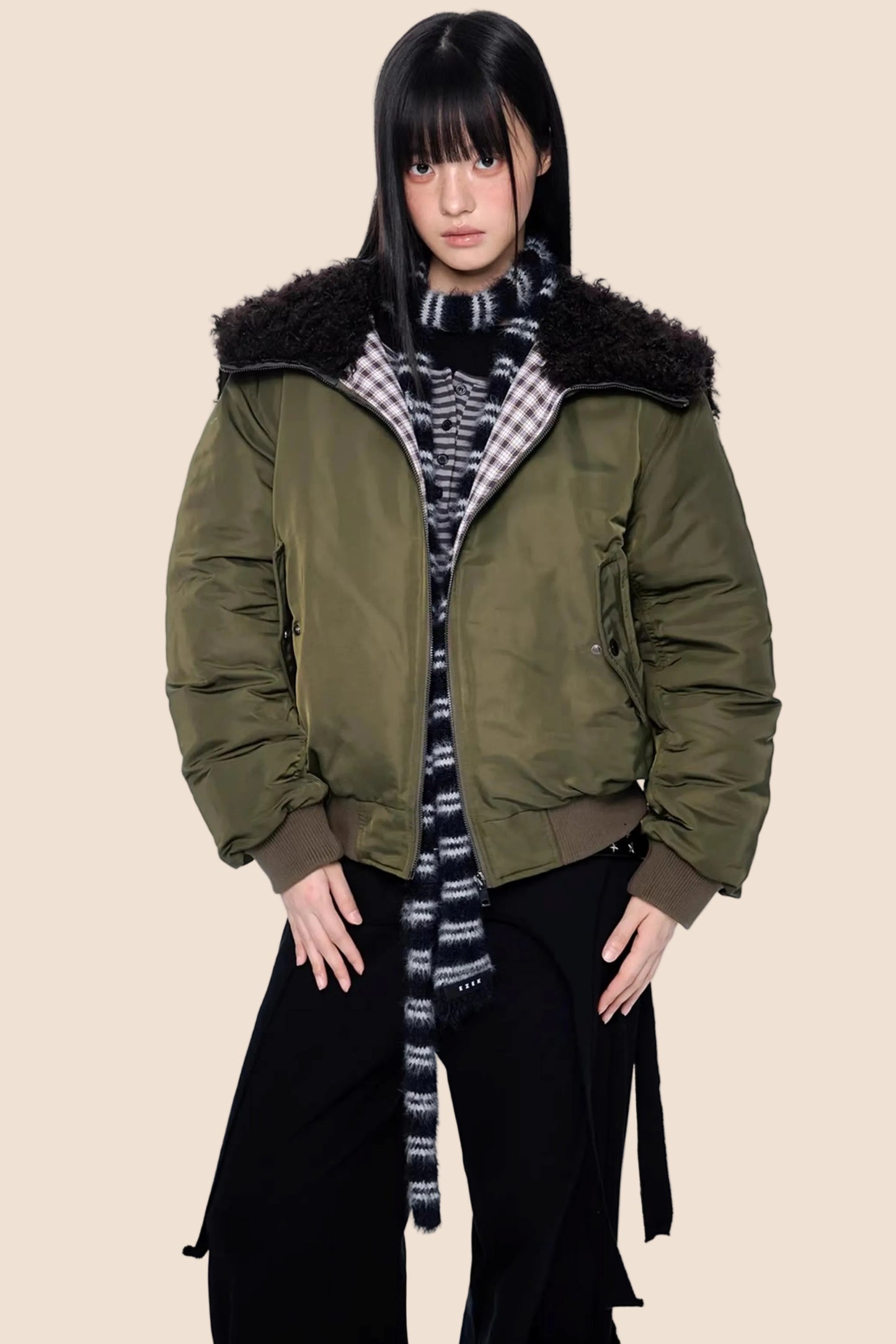 Furry Hooded Patchwork Jacket