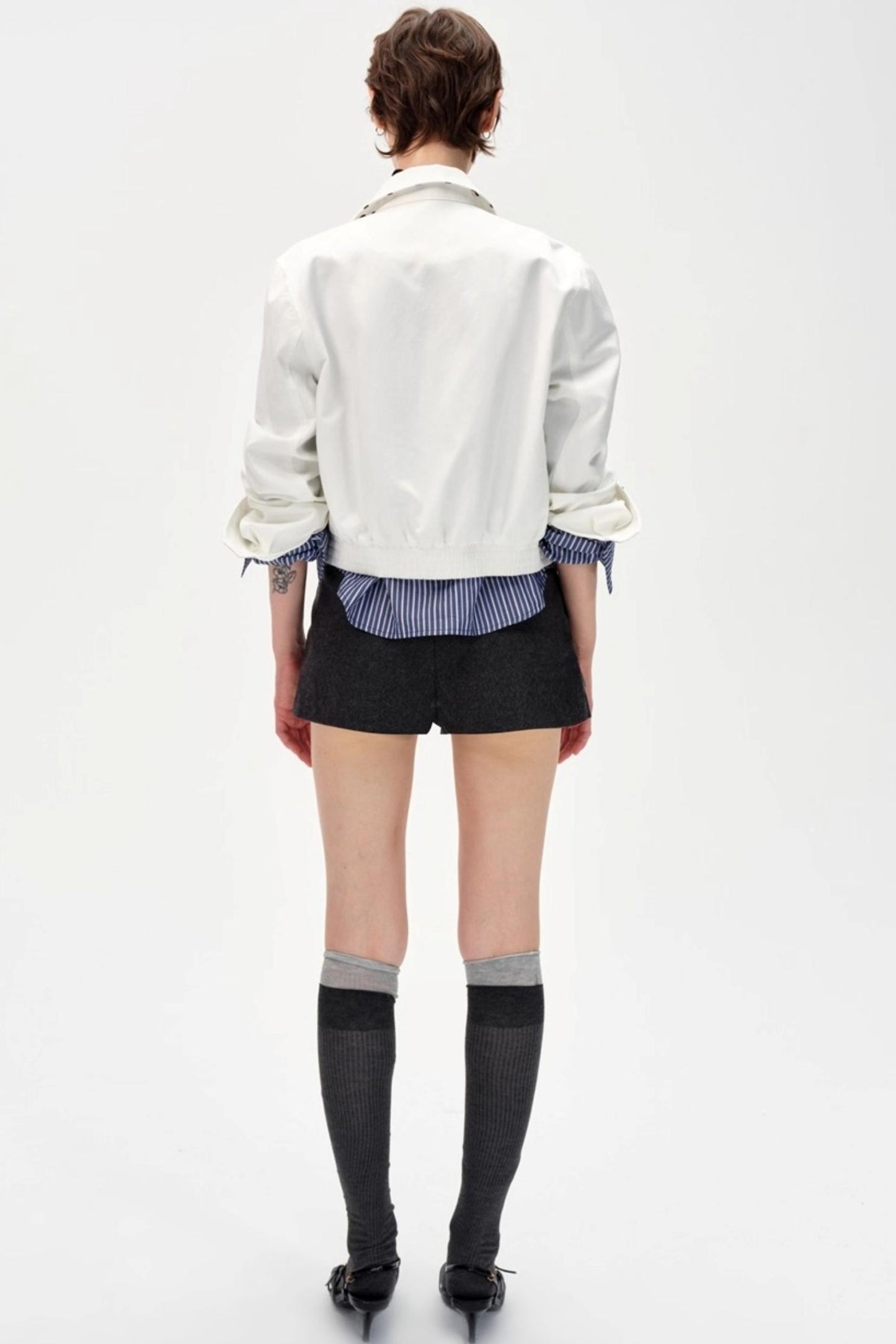 Color-Blocked High-Waisted Suede Shorts