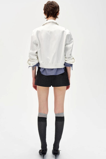 Color-Blocked High-Waisted Suede Shorts