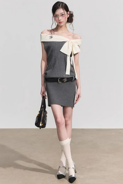 Chic One-Shoulder Bow Tie Mini Dress