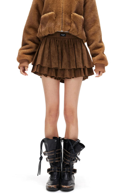 Suede Ruffled A-Line Skirt