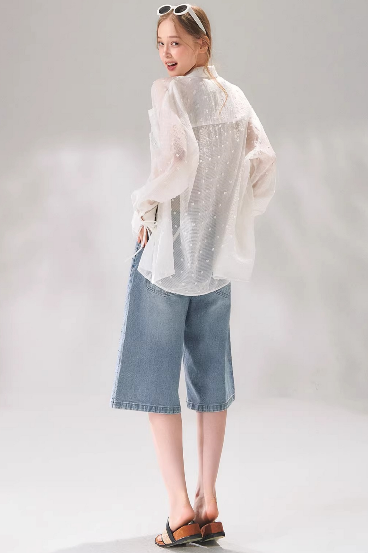 Rhinestone Denim Cropped Pants
