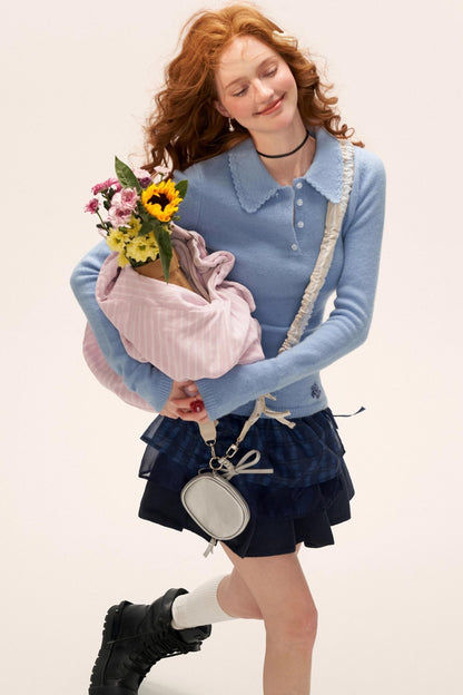 Vintage Crochet V-Neck Top Set-Up