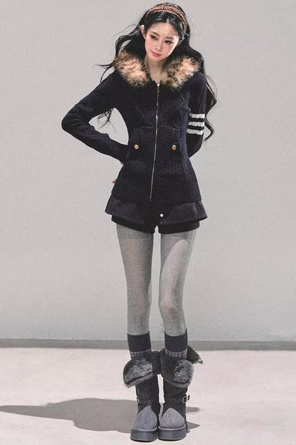 American-Style Hooded Knit Sweater