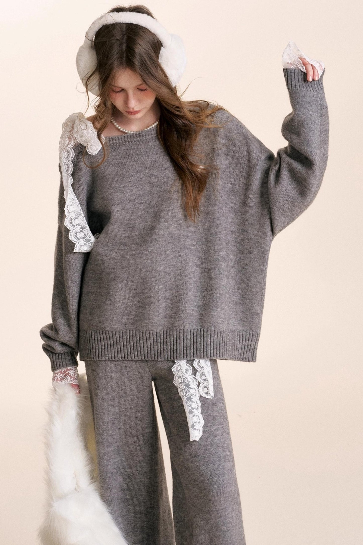 Romantic Lace Wool Sweater Set-Up