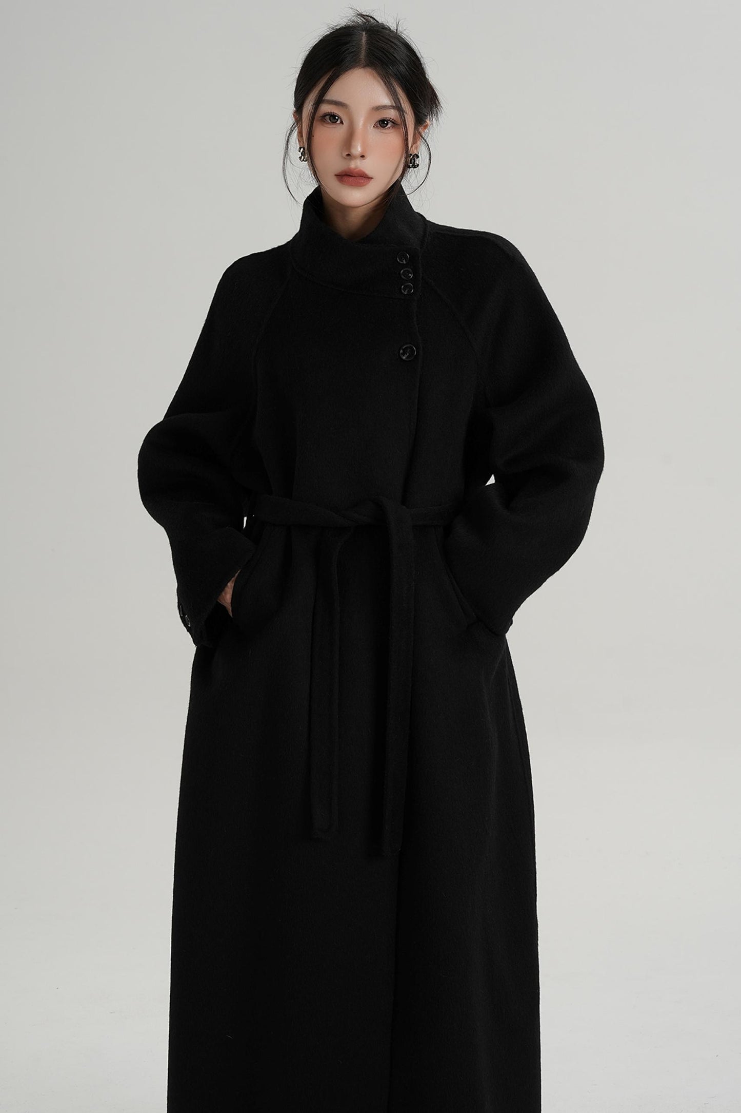 Diagonal Collar Woolen Long Coat