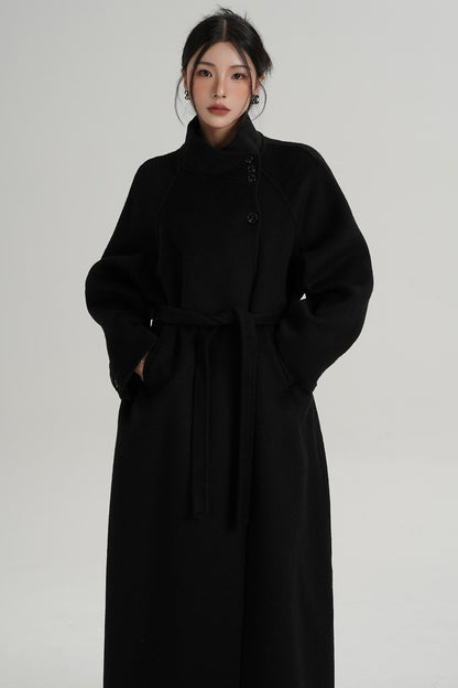 Diagonal Collar Woolen Long Coat