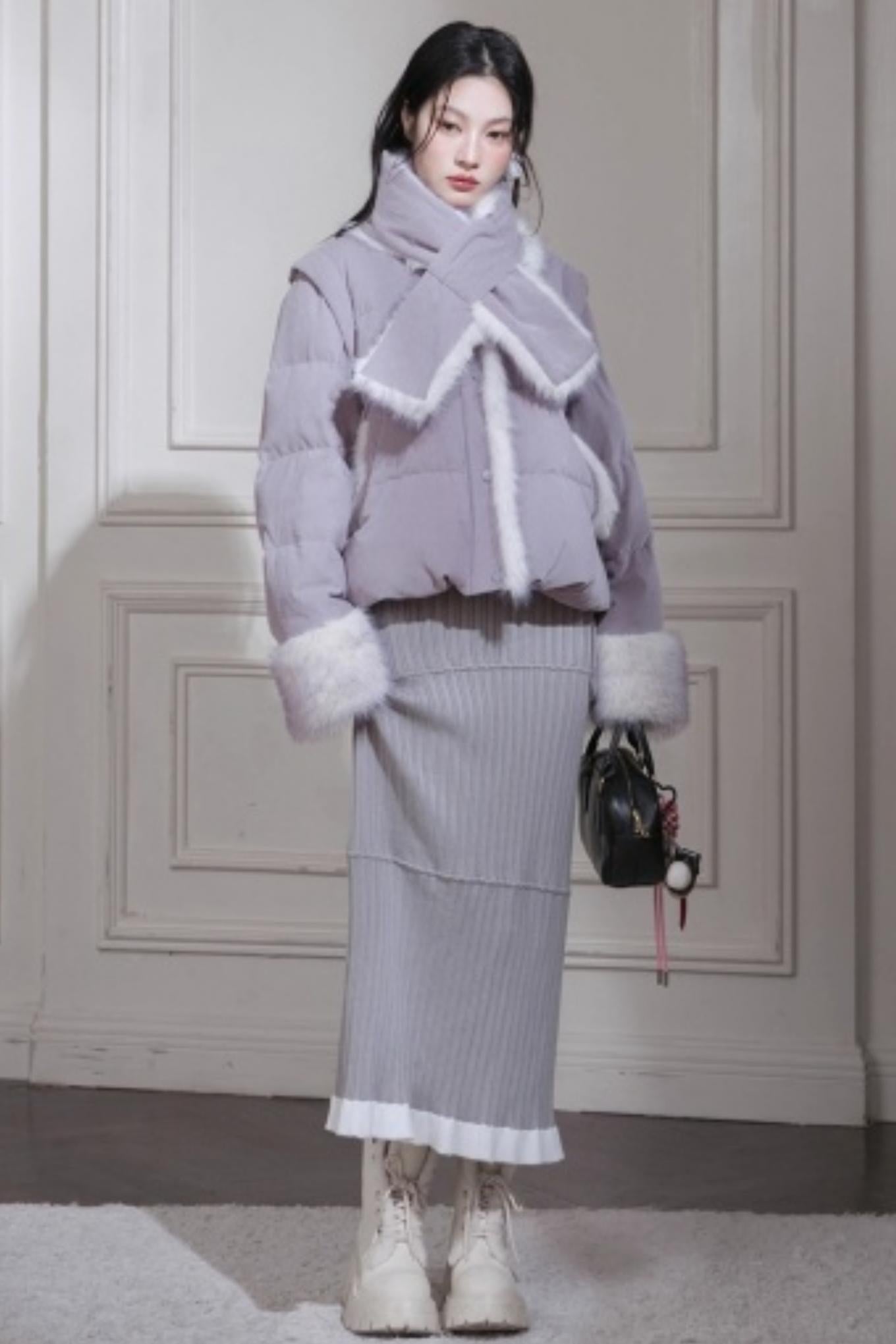 Mist Gray Lace Wool Dress