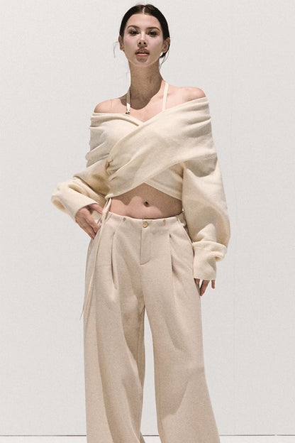 Basic Wool High-Waisted Wide-Leg Trousers