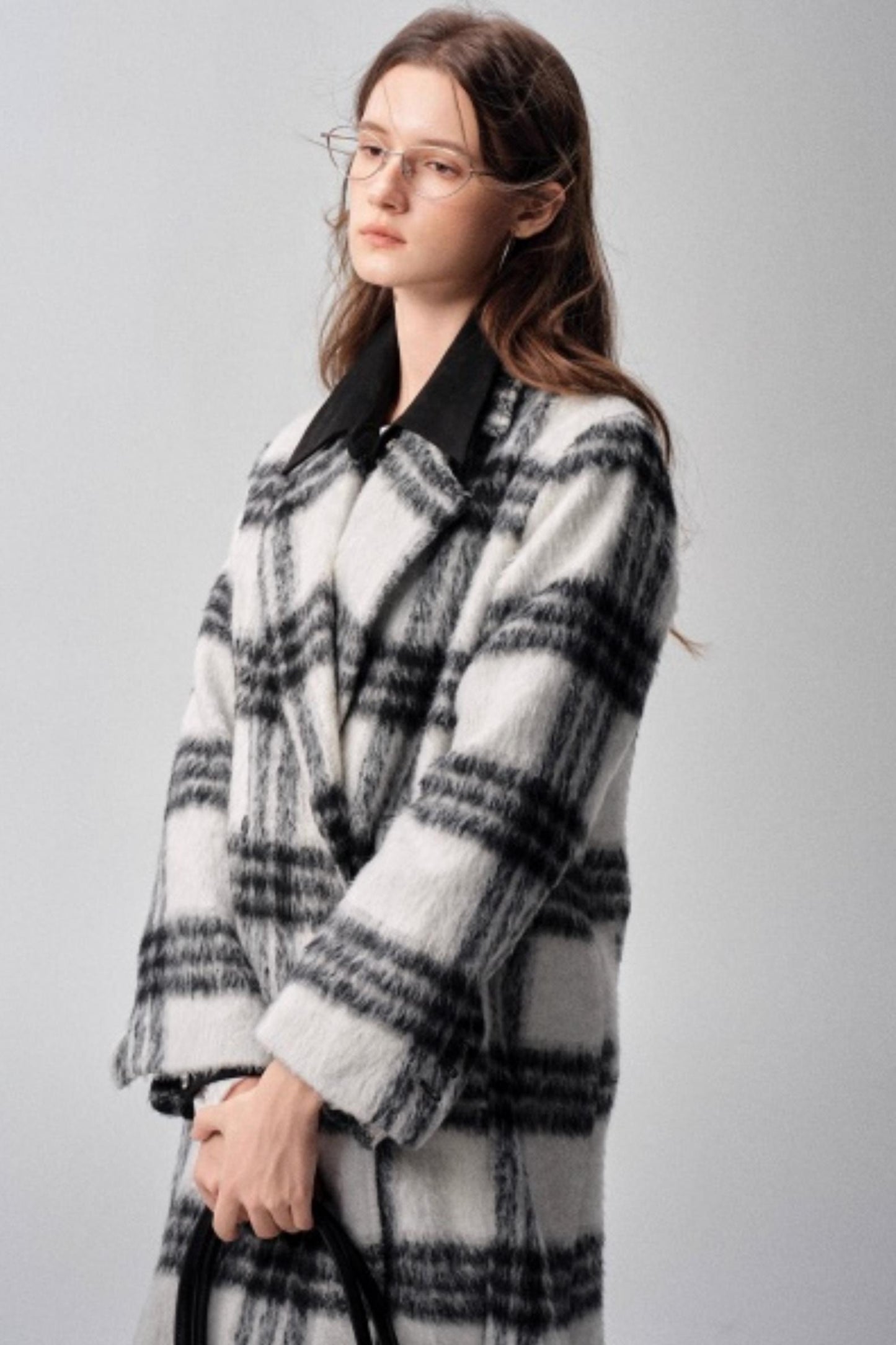 Black & White Plaid High-End Woolen Coat